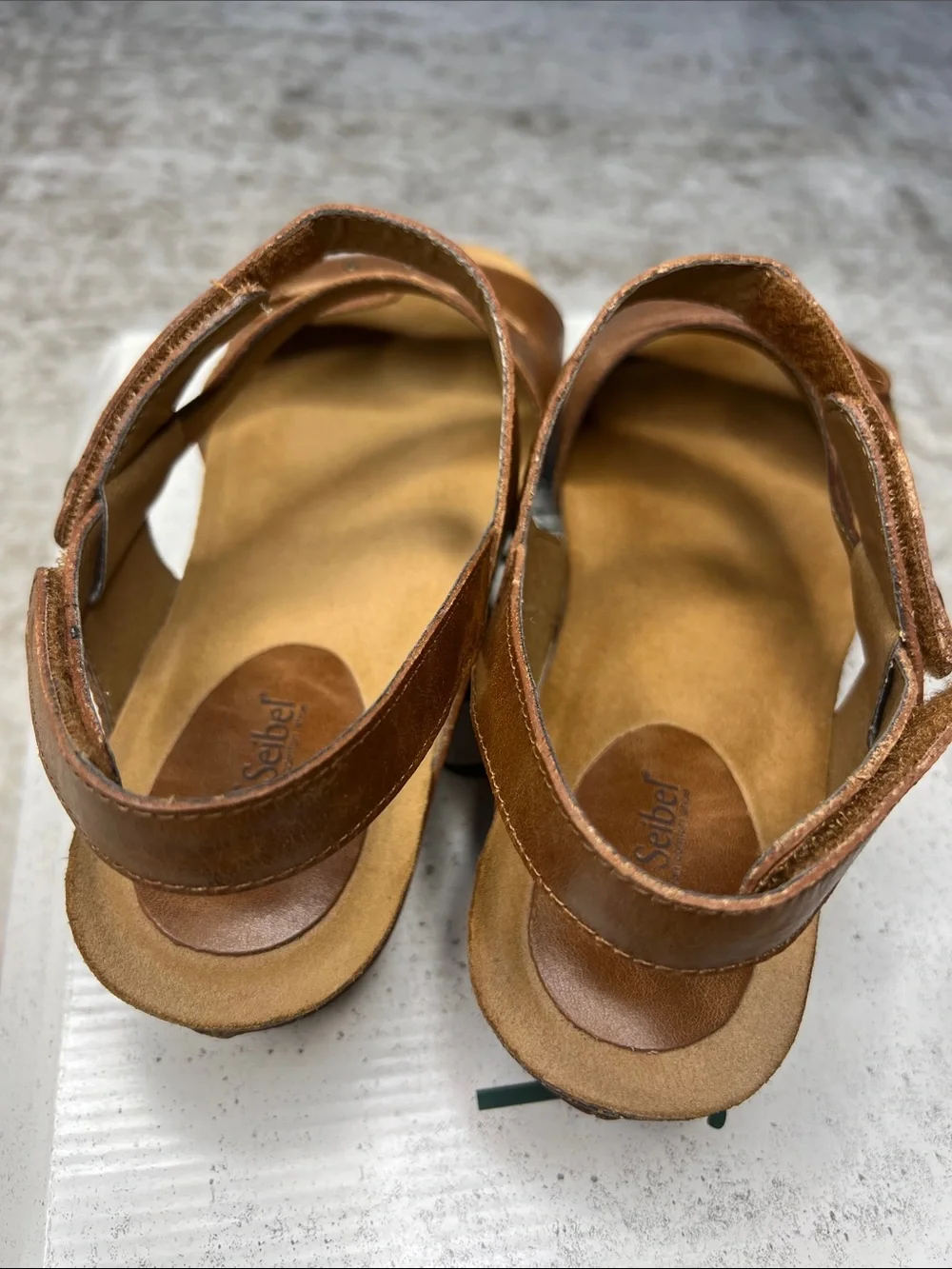Josef Seibel Cognac Leather Triple-Strap Comfort Sandals, Size: 40